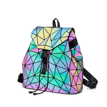 

Laser Luminous Backpack Rhombus Geometric Backpack Men and Women Students Personalized Bag Foldable Outdoor Backpack