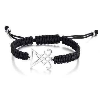 

Men's Luciferian Bracelet Black Braided Lucifer Sigil Of Occult Witchy Jewelry