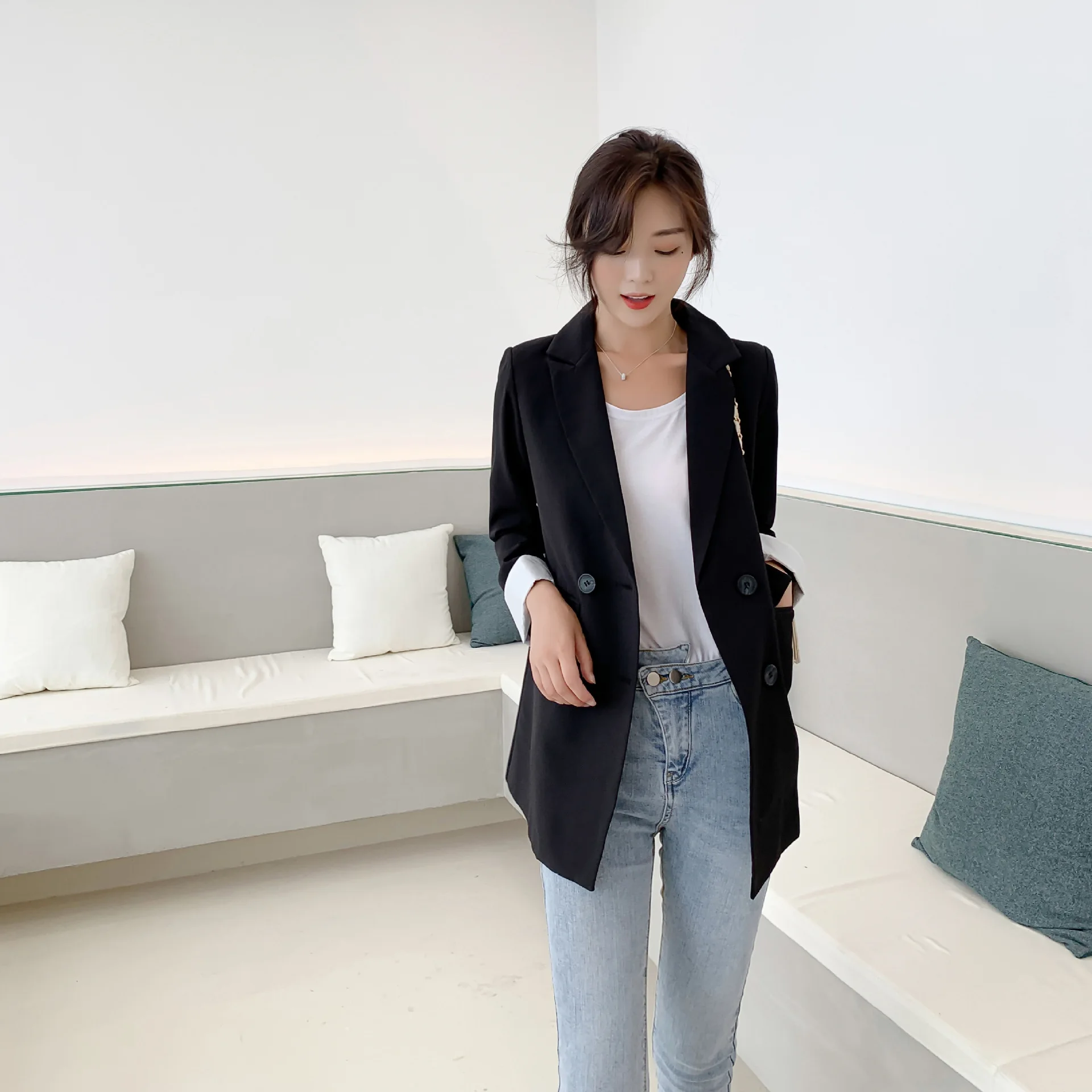 

Photo Shoot Spring And Autumn 2019 Online Celebrity Korean-style Loose Casual Versatile British Style Suit Coat Women's