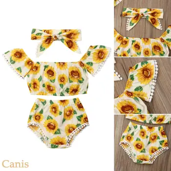 

Cute Newborn Infant Girl Clothes Sunflower Tops Shorts Headband Outfits Set