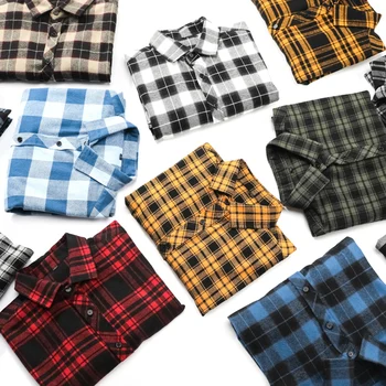 

100% Cotton Flannel Men's Plaid Shirt Slim Fit Male Casual Long Men Dress Shirts Fashion Slim Fit Chemise Homme Cotton Male Shir