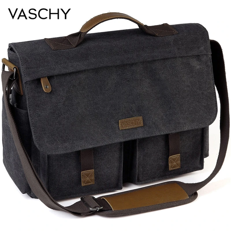 Продажа VASCHY сумка мессенджер для мужчин, винтажная, водостойкая, вощеная, Брезентовая, 15,6 дюймов, портфель для ноутбука, мягкая сумка на плечо для му...