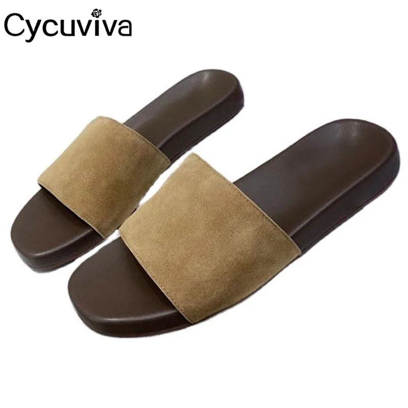 

2022 Suede Summer Walk Men Slippers Peep Toe Flats Mules Male FlipFlops Holiday Brand Comfortable Beach Shoes For Men Slides