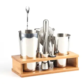 

12PCS Bartending Kit Cocktail Shaker Set With Wooden Stand Cocktail Blending Tool For Bar
