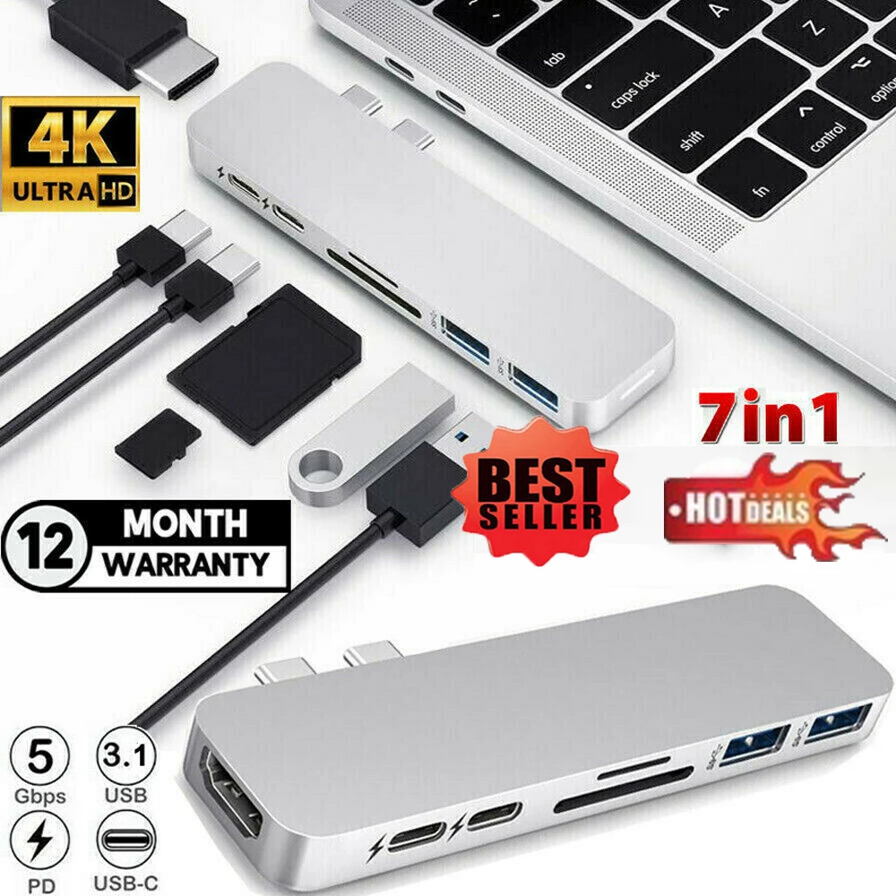 7в1 Тип C USB C концентратор двойной адаптер 3,1 порт кардридер 4K HDMI для MacBook Pro