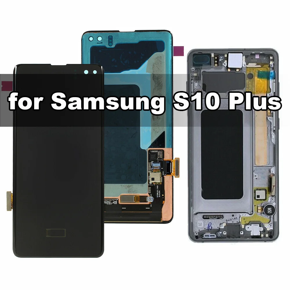 

Оригинальный AMOLED-дисплей для Samsung Galaxy S10 Plus G975F, ЖК-дисплей с сенсорным дигитайзером и рамкой в сборе, замена, 100% Протестировано