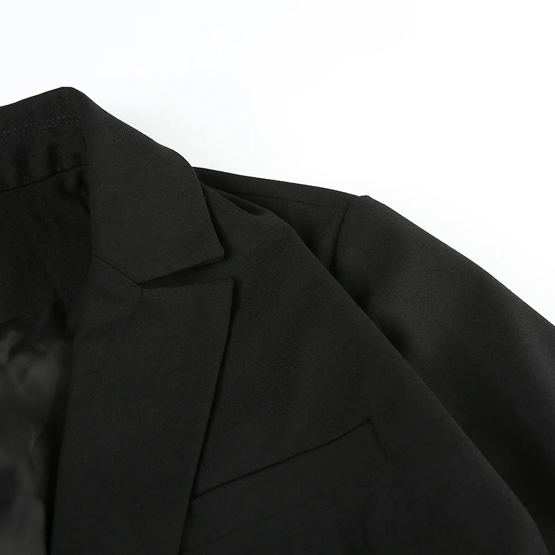 Iamhotty пояс карман офис дамы сплошной Блейзер длинный рукав одна кнопка черный блейзеры Женский костюм пальто, пиджак, Блейзер Плюс размер