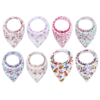 

8pcs Portable Cotton Bib Lovely Infant Bib Cute Triangle Scarf Multifunctional Saliva Towel Lunch Feeding Bibs for Baby