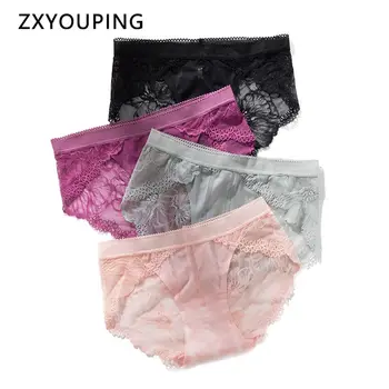 

4pcs Women Panties Sexy Lace Underwear Seamless Ice Silk Briefs Thin Transparent Tanga Soft Comfort Plus Size Lingerie M-XXL New