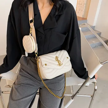 

2 Pcs/Set Women Shopping Bag Luxury PU Leather Shoulder Bag Female Casual Chains Belt Composite Bag Lady Handbag and Purse