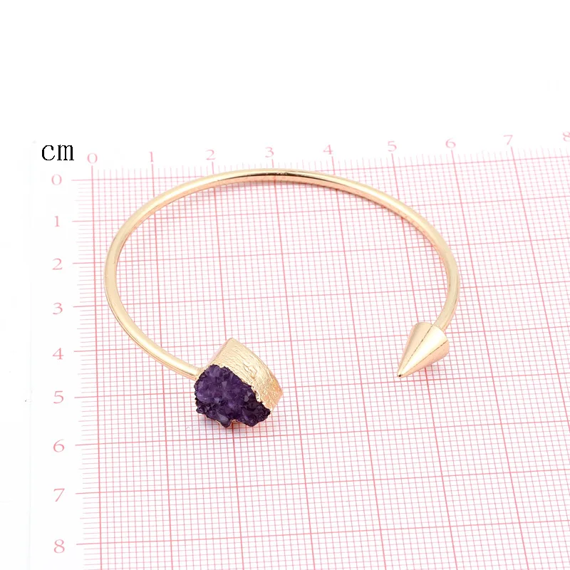 Boho European Jewelry Round Druzy Resin Bangles Triangle Asymmetry Hand Cuff Adjustable Bracelet For Women Bangles Bileklik (3)
