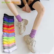 5 пар/лот, женские хлопковые носки, осенне-зимние модные однотонные повседневные женские носки Харадзюку с ворсом, забавные носки с лого команды, длинные носки