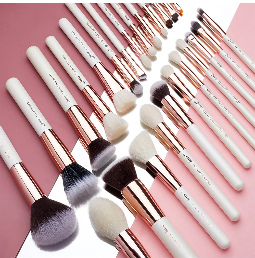 Jessup Makeup brushes set 6-25pcs Pearl White / Rose Gold Professional Make up brush Natural hair Foundation Powder Blushes