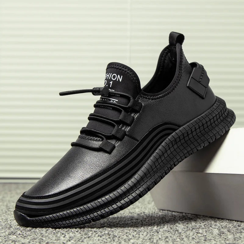 

New Men's Fashion Sneakers Casual Shoes Trainers Lace-up Luxury Leather Flat Shoes for Men