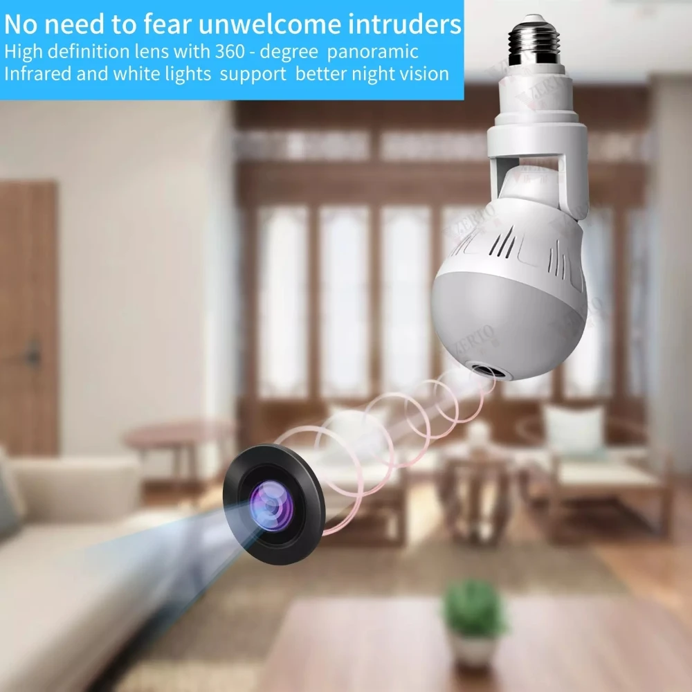 360 Wifi Panorama Camera Bulb 3MP Panoramic Night Vision Two way audio Home security Video Surveillance Fisheye Lamp Wifi Camera wifi security camera