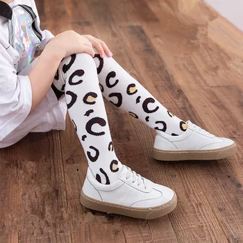 

Girls Knee High Socks Blue White Leopard Print Socks for Girls Cotton Breathable Keep Warm Socks Kids Long Tube Leg Warmers