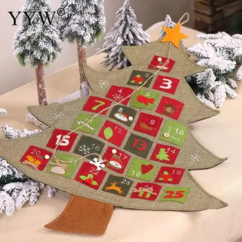 

Christmas Tree Wall Calendary Brown Linen Xmas Tree Ornaments Decorations For Home Hanging Calendary Navidad Noel Decor Goods