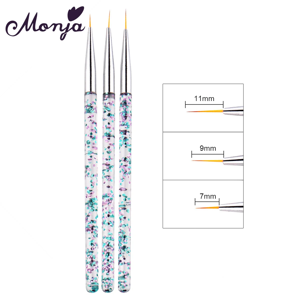 Monja 3 шт./компл. ногтей кисть для подводки для линиями сетки полоса рисунок с акриловыми ручками лак для ногтей ручка для рисования DIY инструменты для маникюра