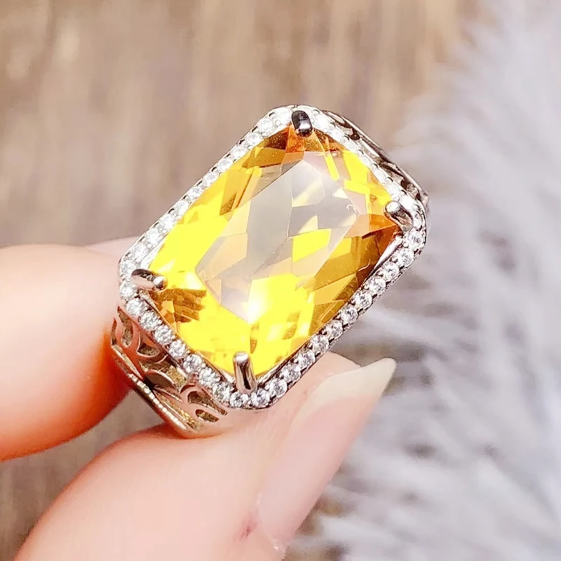 natural citrine Мужское кольцо натуральный настоящий цитрин кольца 7.3ct большой драгоценный камень Серебро 925 пробы хорошее ювелирное изделие R91262 - Цвет камня: natural citrine