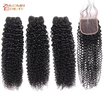 

Brazilian Hair Bundles With Closure Curly Human Hair 3/4 Bundles With Closure 4X4 Lace Closure With Bundles Remy Hair Weaving
