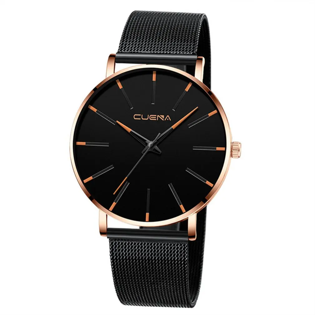 Rose black blackbelt Модные мужские часы из нержавеющей стали с сетчатым ремешком, кварцевые наручные часы, мужские роскошные Бизнес Спортивные Ультра-тонкие часы, Relogio Masculino - Цвет: Rose black blackbelt