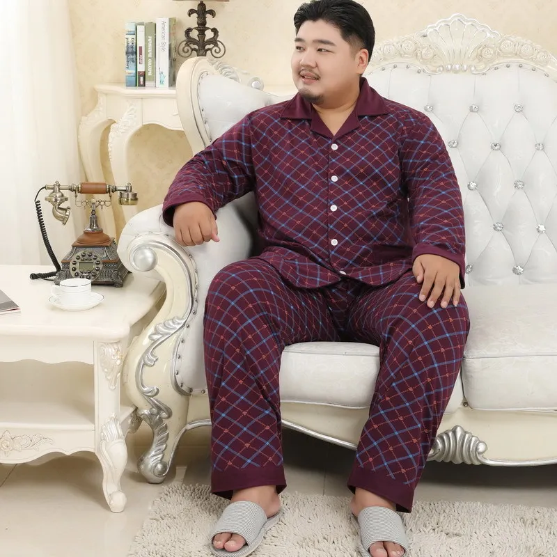 Пижамные комплекты размера плюс 5XL из хлопка, Мужская простая Пижама клетчатая, Мужская пижама, повседневная домашняя пижама, Мужская зимняя Пижама
