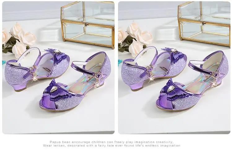 Обувь для девочек; chaussures prinsessen schoenen; блестящие сандалии с бантом; модельные туфли на высоком каблуке; блестящие туфли с бантом для маленьких детей