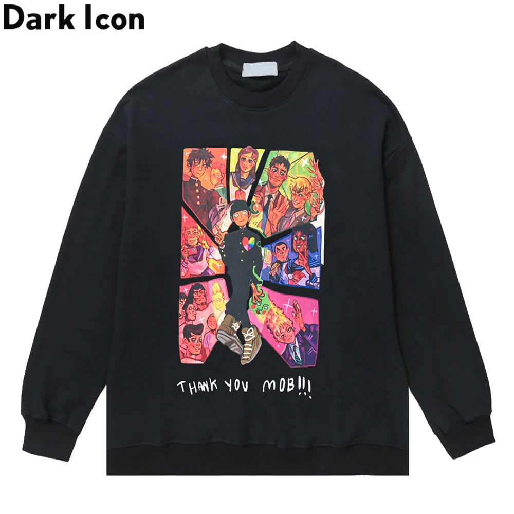 Толстовка с мультяшным принтом Dark Icon хип-хоп осенние мужские свитшоты круглым