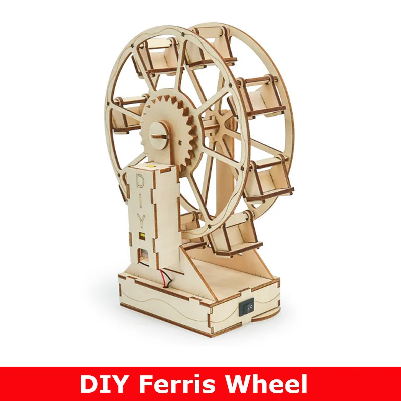 1 Sky Wheel DIY Juguetes eléctricos Niños Proyecto de Ciencia educativa Kits de Aprendizaje Noria de Madera Kit de Bricolaje Estudiantes Manual Tecnología Atyhao Kit de Motor de Circuito eléctrico 