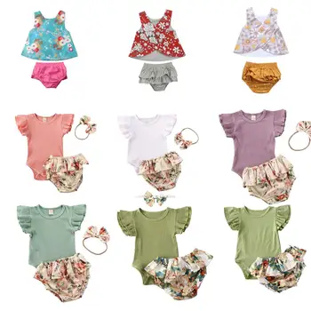 

Summer Baby Girl Floral Clothes Sets Cute Infant Baby Girl Outfit Clothes Vest Top T-shirt+Tutu Shorts Pants Set