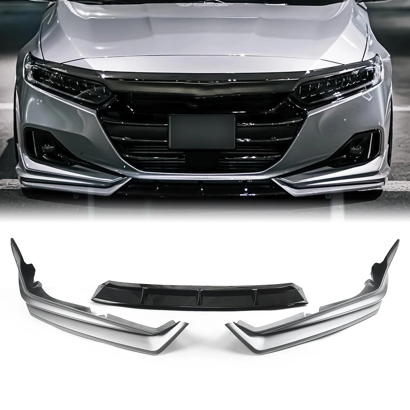 For Honda Accord Yofer 2021 Front Spoiler Bumper Lip Silver Car Lower