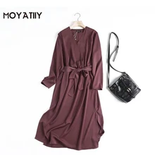 Moyatiy – robe Midi en Satin pour femmes, couleur unie, élégante, à la mode, manches longues, haute qualité, 2022
