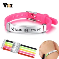 Vnox Personalize Kids Baby ID Bracelets Soft Silicone Rudder Stainless Steel Children Girls Boys Custom Emergency Name Phone