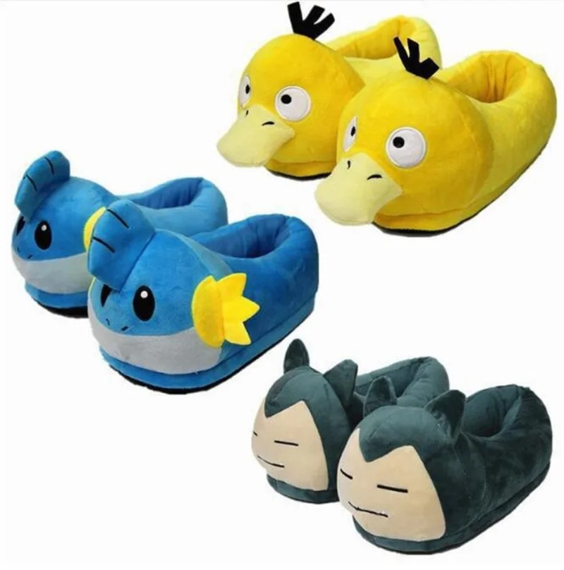 Плюшевые тапочки 28 см; Snorlax Mudkip Psyduck; плюшевая обувь; домашние зимние тапочки с героями мультфильмов; обувь для костюмированной вечеринки; подарок для детей