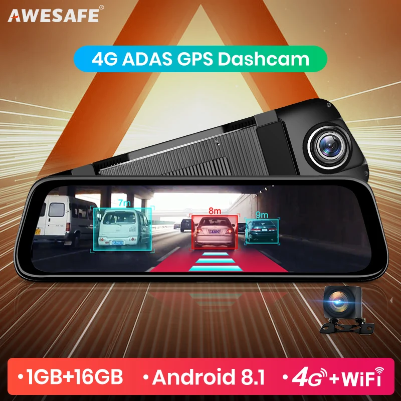AWESAFE ADAS Android 8 1 поток медиа зеркало заднего вида gps камера навигатор 4G Wifi 1080P
