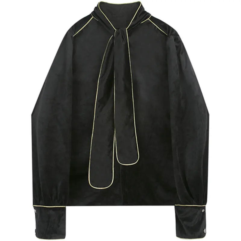 black WLD2698 XITAO/винтажная черная блузка с бантом, женская модная новинка, осенняя элегантная рубашка с пышными рукавами, небольшой свежий Повседневный стиль, Облегающая рубашка, WLD2698 - Цвет: black WLD2698