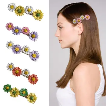 

Women Girls Metal Duckbill Hair Clip Contrast Candy Colored Daisy Hairpin Baking Paint Sunflower Side Bangs Barrettes