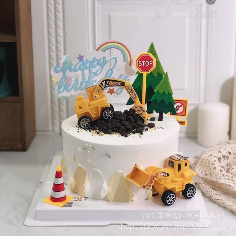 Couleur Bleu Fonce Construction De Tracteur De Guue Decoration De Gateau D Anniversaire Voe De Fete Fete D Cdiscount Maison