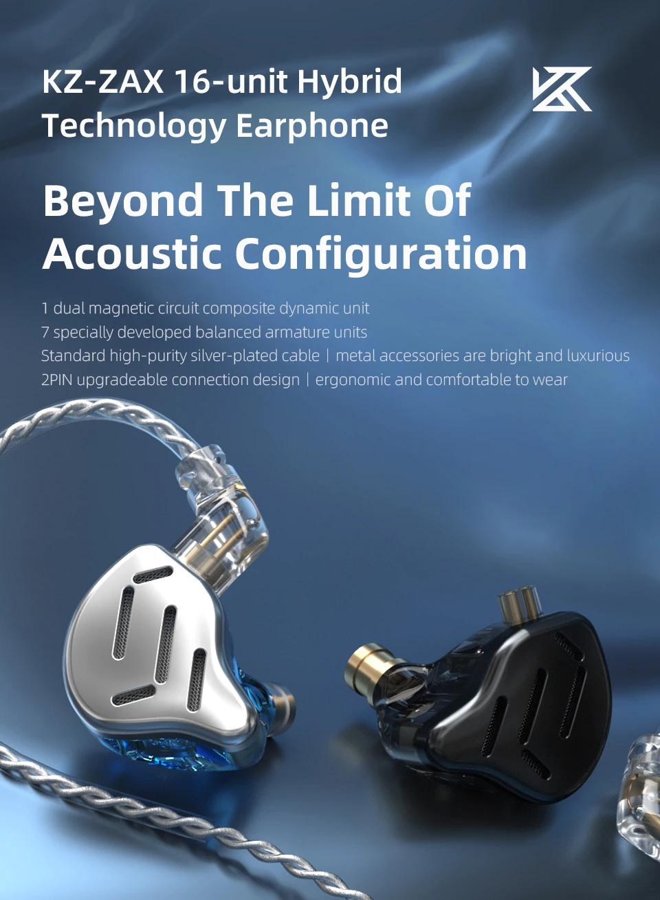KZ ZAX Headset 16 Units 7BA +1DD  HIFI Bass In Ear