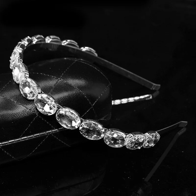Oval Hairbands Роскошная Серебряная прозрачная овальная Хрустальная лента для волос блестящая подвеска блестящие стразы в стиле барокко повязка на голову для модных женщин аксессуары для волос - Окраска металла: Oval Hairbands