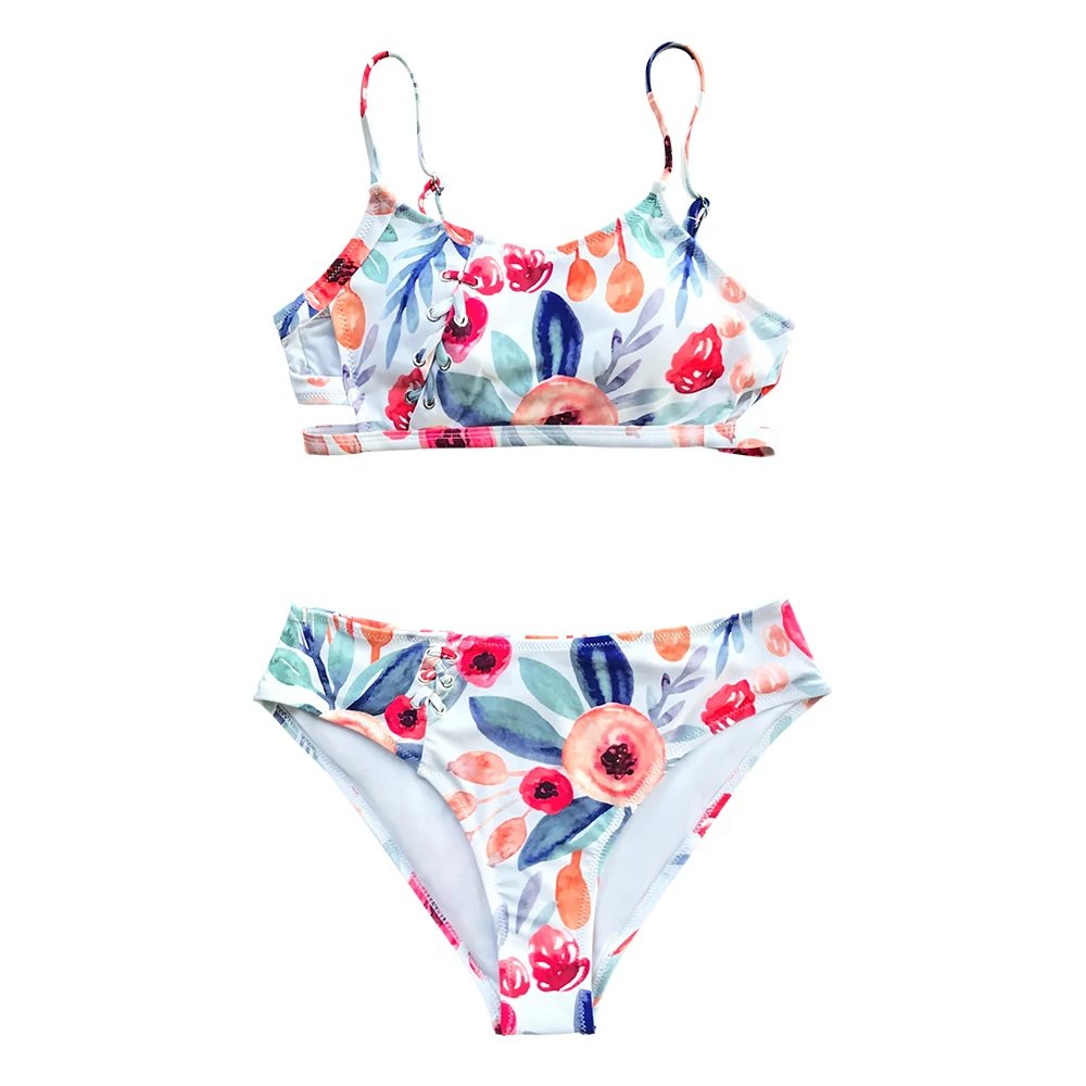 CUPSHE Watercolor Floral Cutout High-Waisted Bikini Sets Sexy Swimsuit Two Pieces Swimwear Women Beach Bathing Suits - Цвет: Многоцветный