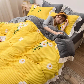 

AB side magic Velvet Crystal Velvet printed Bedding Sets Super Soft Skin-friendly comfortable stripe Duvet Cover Set winter warm