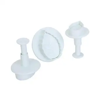 

3Pcs Veined Rose Leaf Plunger Cutters Tool Cake Decorating Fondant Plunger Embossing Tool for Cupcake Topper Cake Decorating