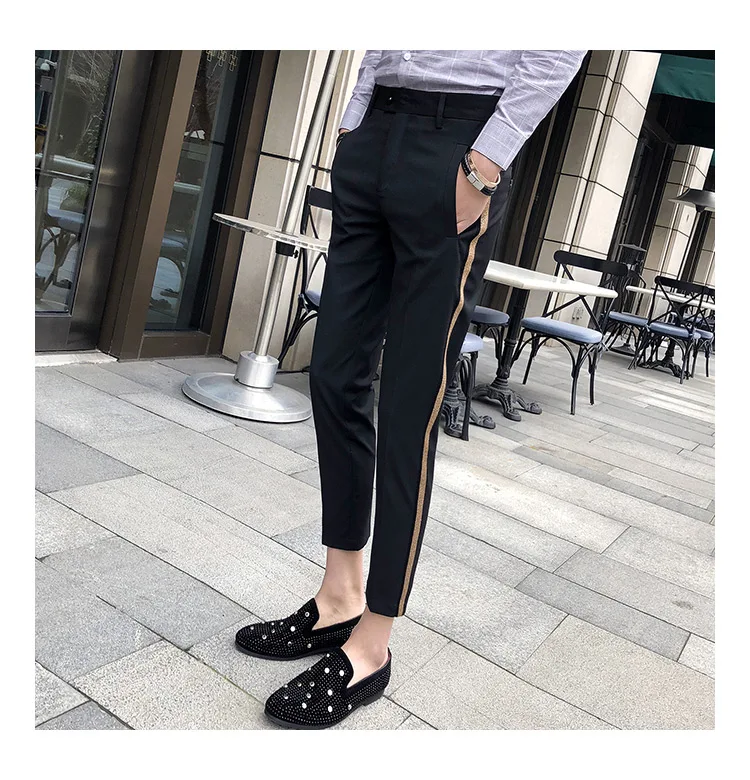 Брюки с боковой лентой; коллекция года; pantalones de vestir para hombres pantalones de oficina; повседневные брюки до щиколотки