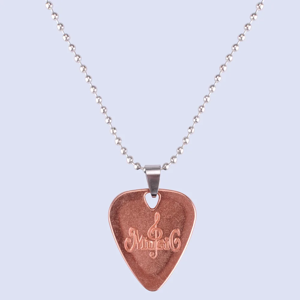 Rose Gold 1 шт. металлическая акустическая электрическая гитара бас ожерелье палочки Прочная нержавеющая сталь тонкий медиатор палочки с цепочкой для гитары ra - Цвет: Rose Gold