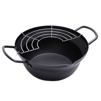 

20cm Easy Pour Non Stick Coating Tempura Fryer Pot with Oil Drip Drainer Rack Made in Japan Mini Deep Fry Pan