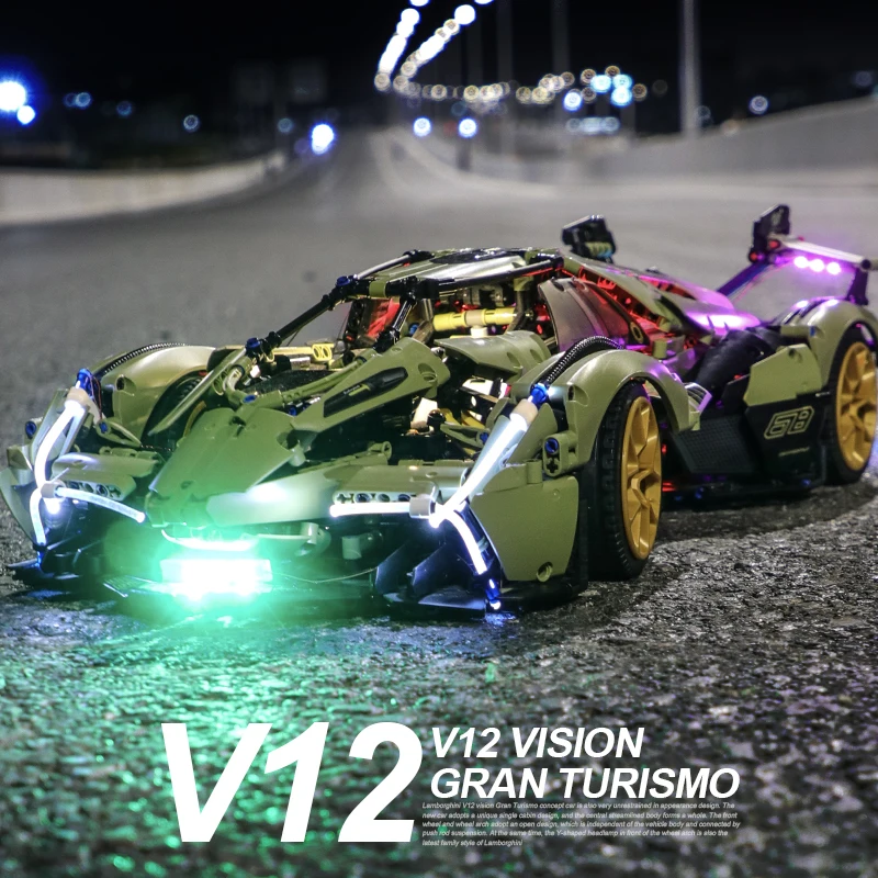 

MY88001 MOC V12 Technical Car Super Racing Car Building Blocks Bricks Remote Control Model Mechanical Motors Toys Kids Gifts