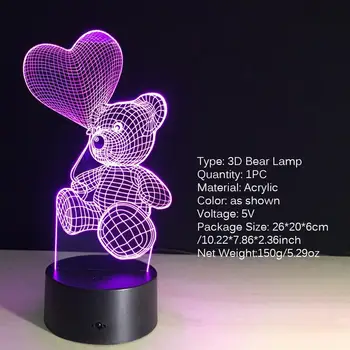 

Cute Teddy Bear Toy LED Light 3D Color Change Mood Light Animal USB Loving Bear Glow Light Gift For Children Friends Acrylic