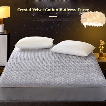 

Eskimo Crystal Velvet Thicken Cotton Fitted Sheet Mattress Cover Solid Color Coral Fleece Sanding Bedding Linens Bed Sheets
