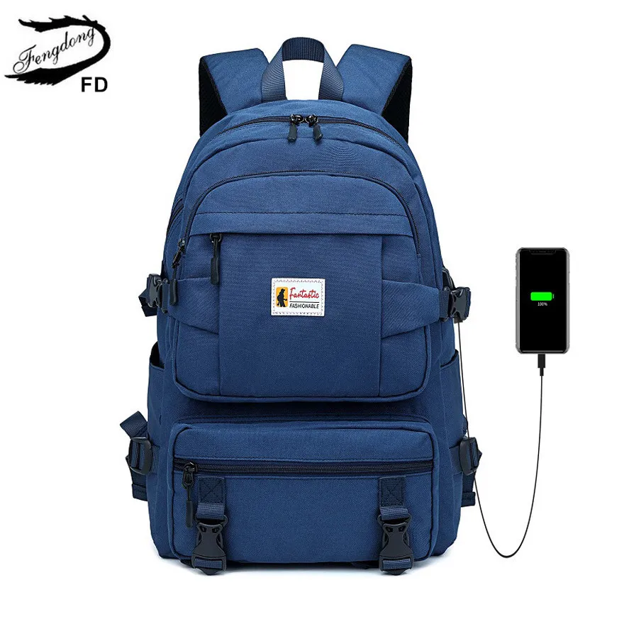 School-Bags Backbag Boys Teenage Student Fengdong Unisex for Usb-Charge Waterproof Men